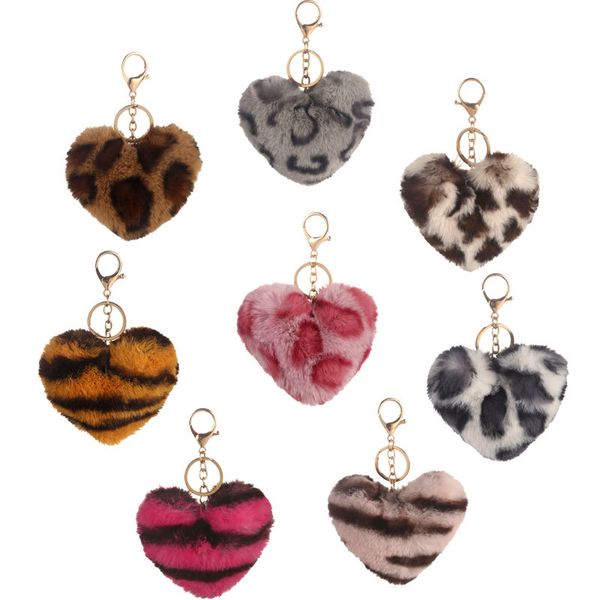 Leopard Heart Keychains Plush Keychain Pendant Bag Decoration Keyring Key Chains