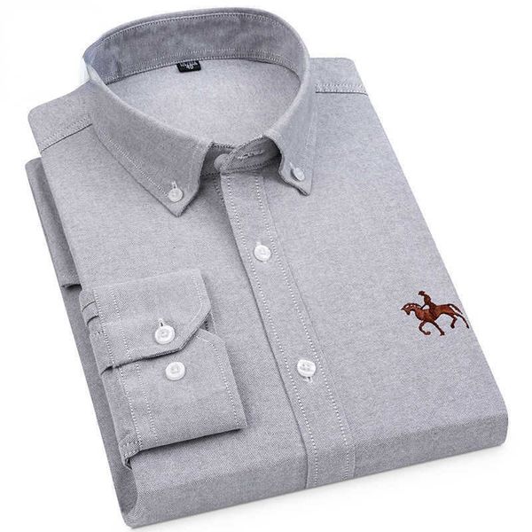 Camisas de vestido masculinas Bordado de algodão Oxford Shirve Shirve Long Slave Casual Casual Casual Button Down Down
