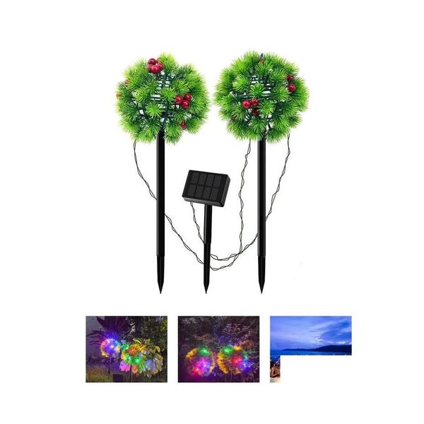 Rasenlampen Garten Solarlicht Simation Blumenlampe Powered Led Pine Needle Ball Stake Decor Drop Delivery Lights Lighting Outdoor Dhopu