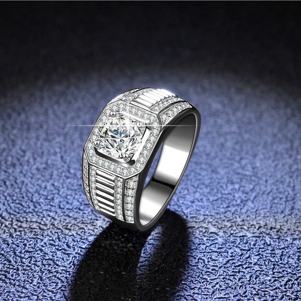 2024 anel anéis de pedra europeu ouro casamento 14k moissanite anéis diamante masculino simples para 6.5mm vvs branco grande