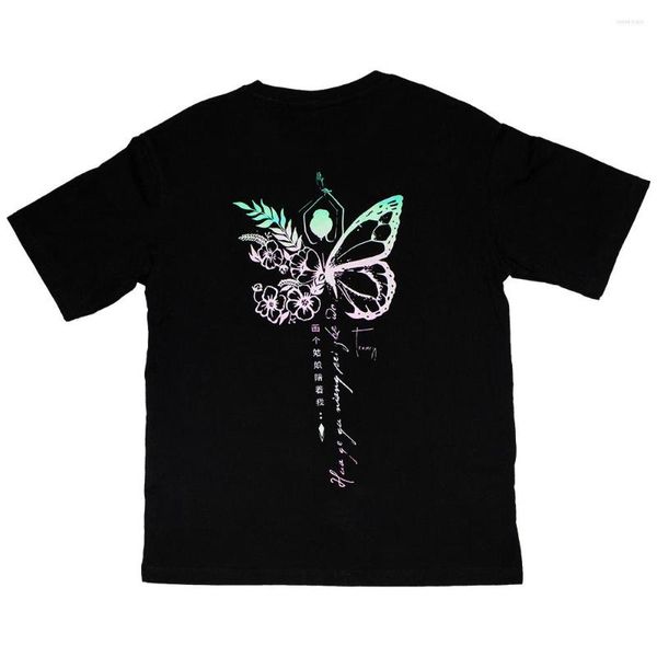 Herren T-Shirts Stil Reflektierende Verfärbung Logo Blumenschmetterling Girly Tattoo Muster Unisex T-Shirt Baumwolle Halbarm T-Shirts