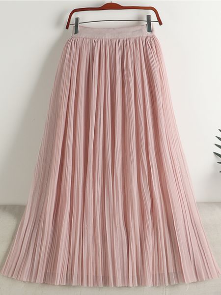 Signe Tigena Reversible Tulle Midi Long Skirt Women Summer Corea semplice Solida Gonza pieghetta a metà lunghezza femmina rosa 230504