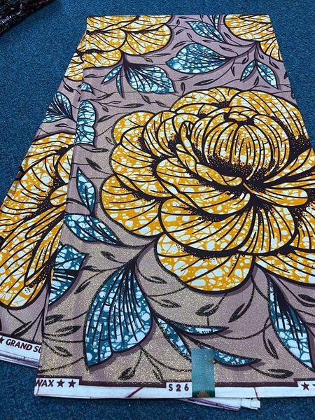 Stoff Heißer Verkauf Qualität African Glam Glitter Grand SupeV Goldene Wachs Stoffe Ankara Gedruckt Wachs Materialien 6Yards/stücke für Nigerianischen Kleid