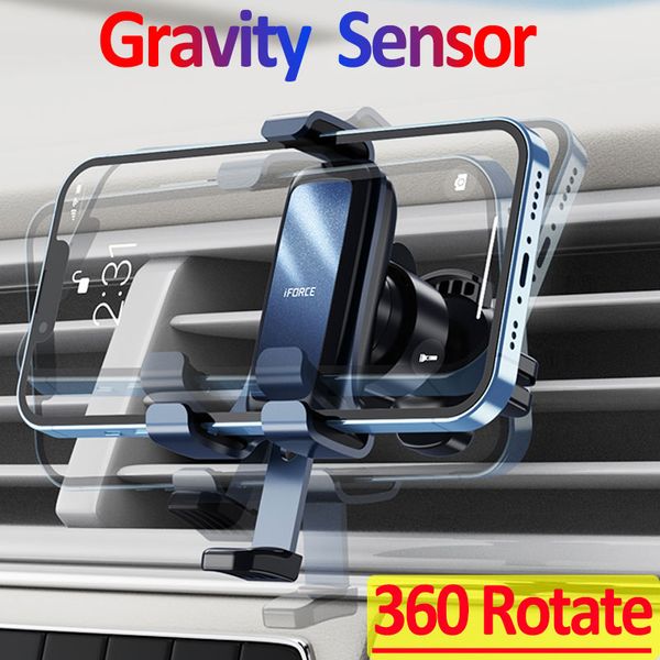 Portador de telefone universal Gravity Mobile Stand GPS suporta Montagem de ventilação de ar para iPhone 14 13 12 Pro Max LG Xiaomi Samsung