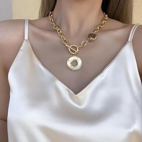 Catene Lifefontier Minimalista Collana a catena spessa Punk Chiusura a levetta Colore oro Chanis Cerchio Collane con ciondolo per gioielli da donna