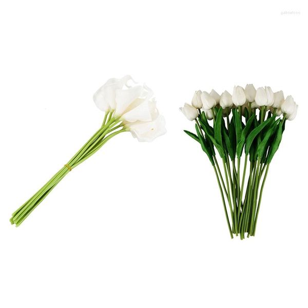 Flores decorativas 30pcs tulip flor calla lily látex contato real para decoração de casamento qualidade kc451 kc51