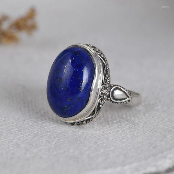 Кластерные кольца FNJ 925 Silver Natural Lapis Lazuli Original Pure S925 Solid Prue Ring для женщин ювелирных изделий США. Размер 5,5-9