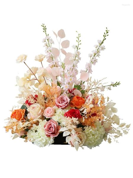 Dekoratif Çiçekler Güzel Turuncu Serisi Düğün Sahnesi Düzeni Diy Masa Merkez Parçası Buketler Yapay Çiçek Sıralı Pogerya Proplar