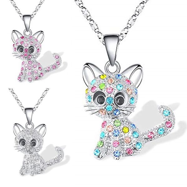 Collana di gatti con zirconi di moda Collane di fidanzamento con ciondolo di gatti animali carini per donne Gioielli animali Regalo di anniversario di compleanno