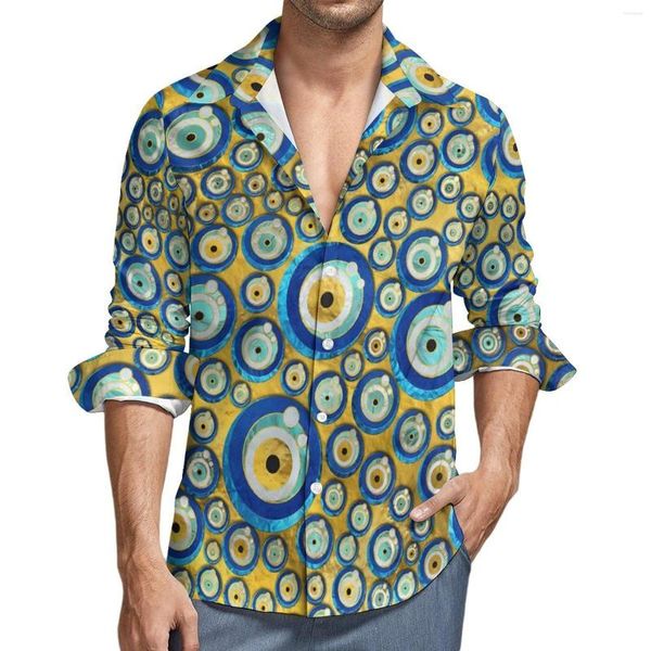 Camisas casuais masculinas Mal Eye Amulet camisa grega impressão azul de manga longa Design de rua Bloups Autumn Cool Soupers tamanho top