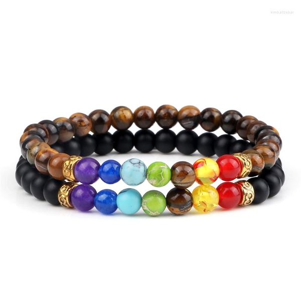 Strand 7 Chakra Reiki Preghiera Bracciale Set 6mm Matte Lava Stone Natural Beads Balance Bracciali Per Donna Uomo Yoga Meditazione Gioielli