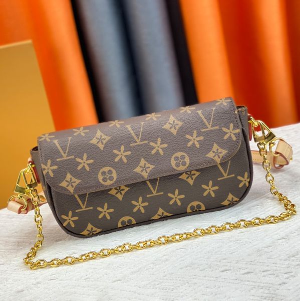 M81911 M82210 portafoglio su catena borsa edera pochette uomo donna Borsa a tracolla bianca di design Borsa a mano in pelle di lusso Borsa a mano in pelle con patta dorata