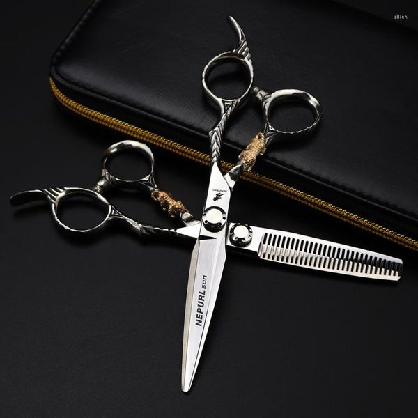 Nepurlson Tiger JP440C Aço de aço de 6 polegadas Cabelo de barbeiro Corte de tesoura de tesoura Profissional Salon Hairdressing Shears Conjunto