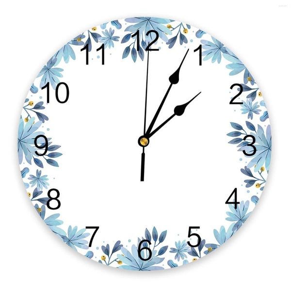 Relógios de parede Flores folhas de verão azul Relógio