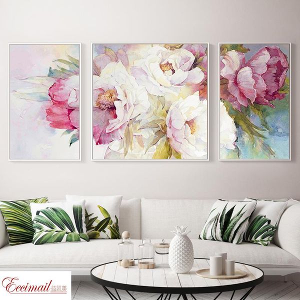 Stitch Eecamail Fai da te Diamond Triptych Diamond Painting No Frotch Full Diamond ricami Nordic Simple Peony Flower Living Room Hanging Painting