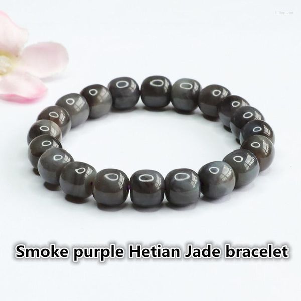 Strand Natural Hetian Jade Braceleget Smokey Violet Barrel Contas como vendas diretas de fábrica de chuva corretas