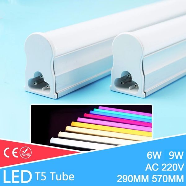 2pcs Tubos de LED T5 luz 30cm 60cm 220V ~ 240V LED LED LED LED LED T5 Lâmpadas de tubo 6W 9W Lampara branca fria Lampara PVC Plástico