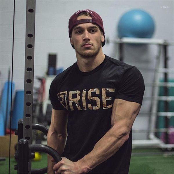 Herren T-Shirts Herren Kurzarm Baumwoll-T-Shirt Herren Slim Print Shirt Herren Fitnessstudios Fitness Bodybuilding Workout Crossfit Marken-T-Shirts Tops Kleidung