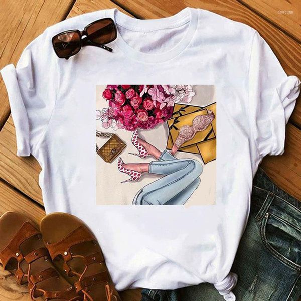 T-shirt da donna Tacchi alti Stampa personalizzata Donna Estate T-shirt a maniche corte2023 Moda Casual Toppure Cotone Modello interessante