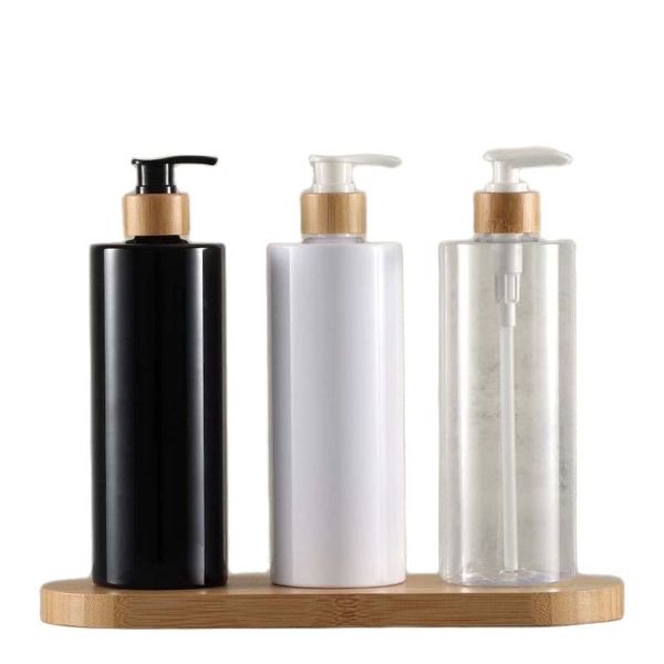 50 pcs 300/500 ML di Bambù Pompa Dispenser Bagno PET Piatto di Sapone Bottiglia di Lozione Riutilizzabile Gel Doccia Liquido Contenitore Smerigliato