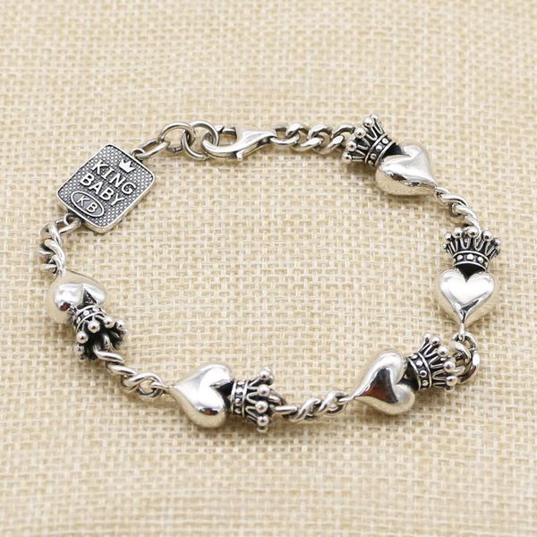 Bracciale personalizzato con cuore color pesca e corona S925 Sterling Silver Vintage Trend Vintage Simple Trend Punk Hip Hop Jewelry