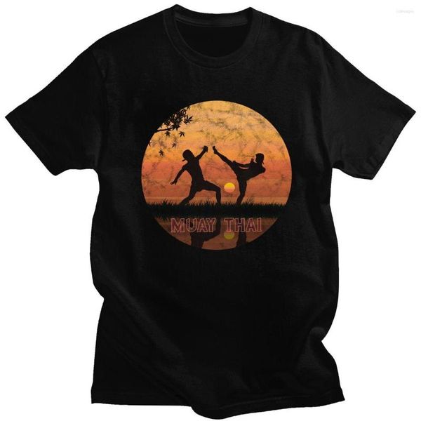 Herren T-Shirts Mode Muay Thai Shirt für Männer O-Ausschnitt Kurzarm Kickboxen Boxer Thailand Casual T-Shirt Vorgeschrumpfte Baumwolle in Übergröße