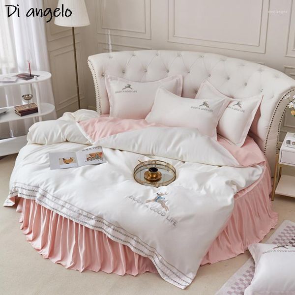 Set di biancheria da letto Gonna da letto aderente rotonda El con fascia elastica Coprimaterasso a tema romantico Diametro 200 cm-220 cm #/