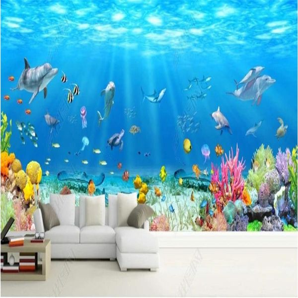 Обои полная сцена 3D Огромная подводная телевизионная фоновая фоновая обои обои океанская детская комната украшения спальни роспись