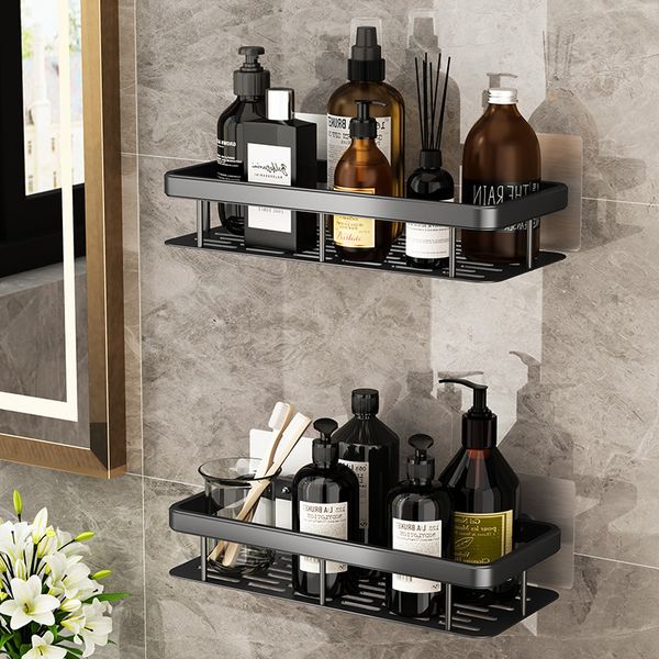 Prateleiras de banheiro prateleira de banheiro sem perfuração Organizador de maquiagem Mental Corner Shelf Shampoo Shampoo Shelf chuveiro Organizador do banheiro de parede 230503