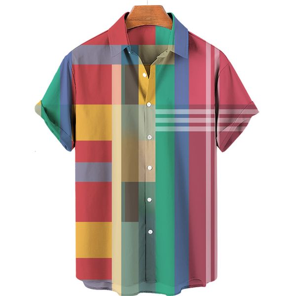 Camicie casual da uomo T-shirt hawaiana da uomo 3D Tartan stampato Camicia moda Hombre Abbigliamento casual da spiaggia Supporto per la personalizzazione 230504
