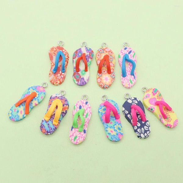 Collane con ciondolo 10mm Soft Polymer Clay 10pcs / pack Pantofole Charms Orecchino Gioielli moda fai da te Accessori 12x32mm Commercio all'ingrosso