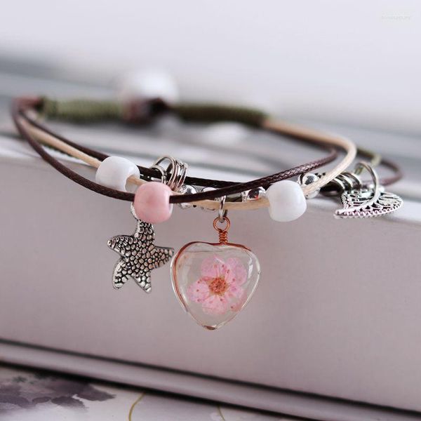 Bettelarmbänder Keramikarmband Getrocknete Blume Damen Handseil Damen Handgewebt Student Girl Love Accessoires