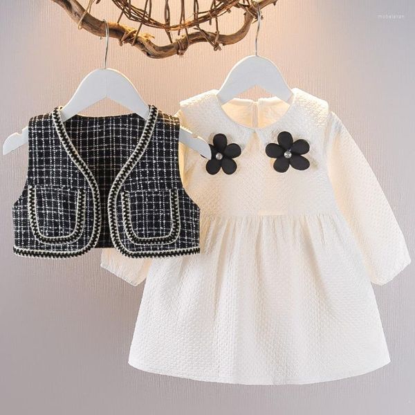 Roupas Conjunta 2 peças / conjunto de vestidos de manga longa da primavera de outono de 1 a 4 anos de idade de moda de moda de moda clássica vestido de terno pequeno
