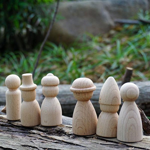 Artesanato 30pc Diy Wood Crafts Peg Dolls Ins Building Bloco de Cone Ornamentos de madeira