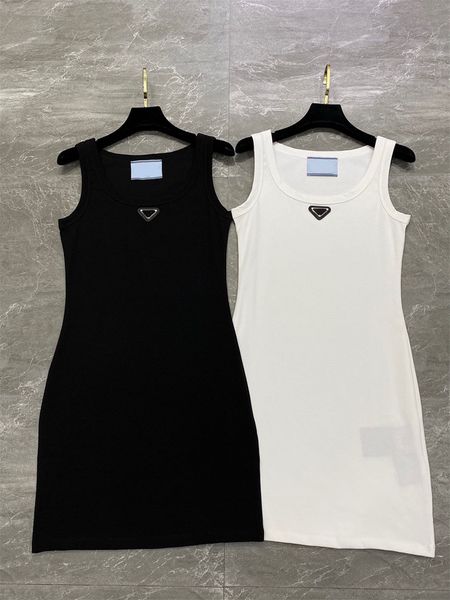 Damen Sommer sexy Strumpfhosen Kleider Luxus Designer trendiges schwarz weißes dehnbares lässiges Baumwoll-Tankkleid