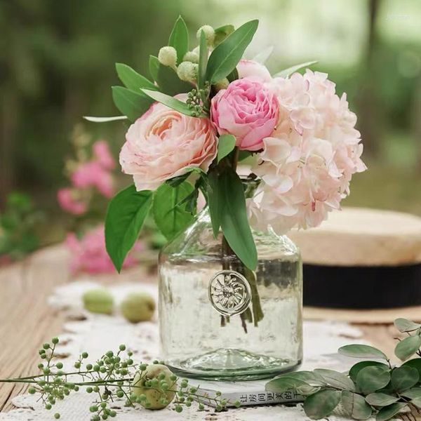 Flores decorativas amarrar à mão um monte de hidrangea rosa rosahy imitação flor falsa decoração ornamentos