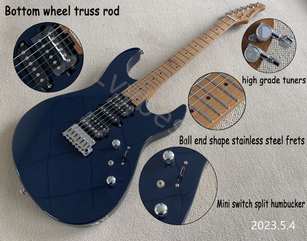 Stock! Электрическая гитара темно -синяя готовая жареная кленовая шея и точки с ножом