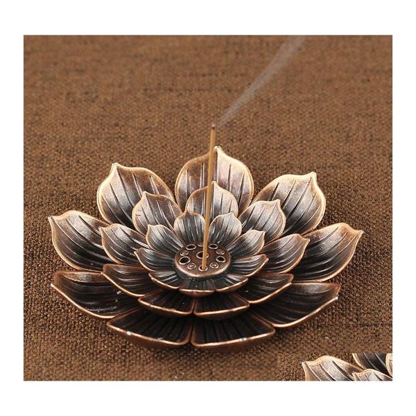 Duftlampen Weihrauchbrenner Reflux Stick Holder Home Buddhismus Dekoration Coil Räuchergefäß mit Lotusblumenform Bronze / Kupfer Zen Dhwnv