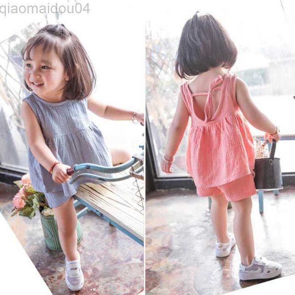 Kleidungssets Korea Style Baby Girl Cute Sets Cotton Tops + Short PantsClothing Sets Kids Princess Girl Toddler Pink Solid Summe AA230504