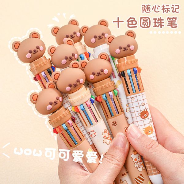 Canetas esferográficas kawaii urso desenho animado silicone 10 cores robusta caneta de caneta escolar de oferta presente papelaria pausina escolar 230503