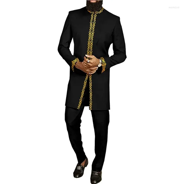 Tute da uomo Completo da 2 pezzi Set stampato Business Casual Top Pantaloni Abito stile etnico Caftano Dashiki Abiti da festa Matrimonio Gentiluomo