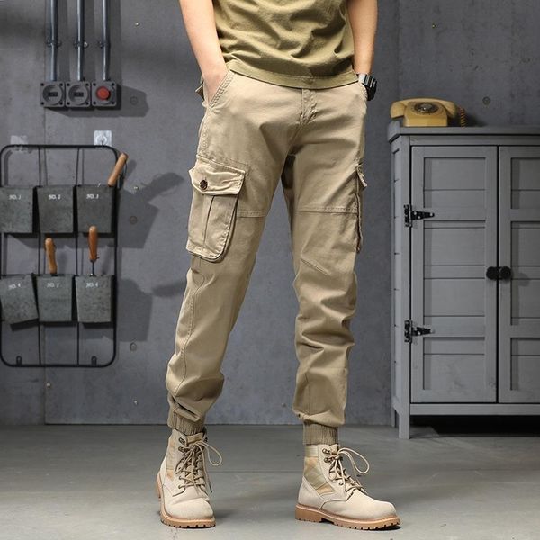 Pantaloni Pantaloni cargo kaki da uomo Pantaloni casual alla caviglia in 9 parti Pantaloni primaverili in puro cotone Pantaloni tattici militari Taglie forti Novità