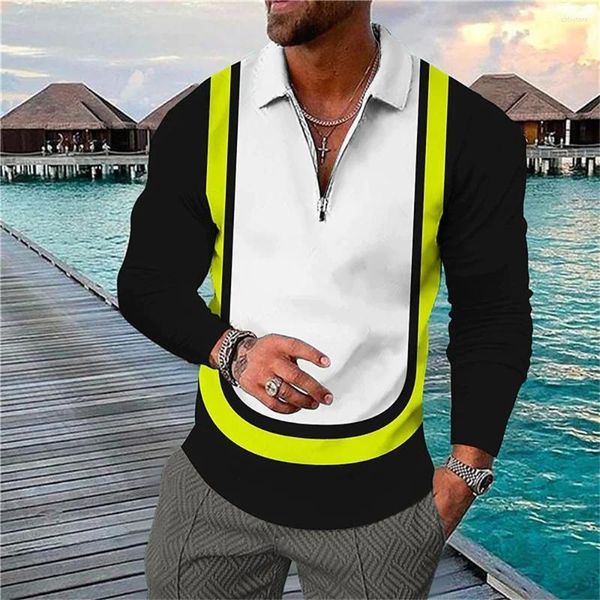 Polos masculinos Men moda camisas de pólo casuais de manga longa zíper de colarinho de colar