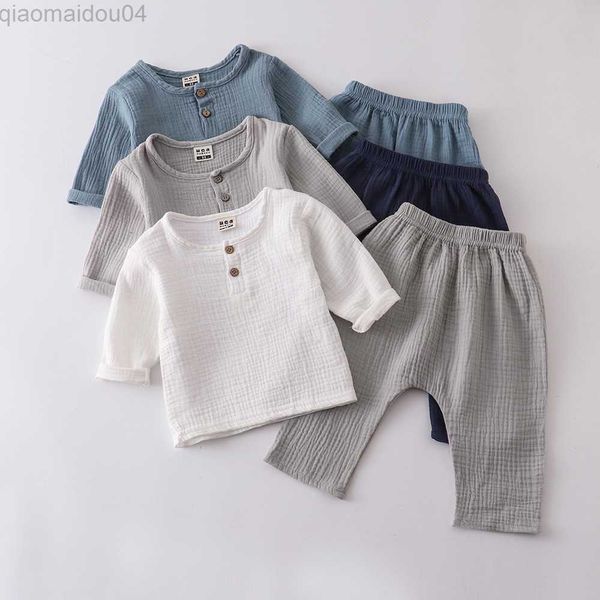 Conjuntos de roupas 2pcs Primavera Summer Roupas de menino de menino 0-4y Crianças de algodão orgânico Camiseta de manga longa orgânica + calça solta Childre AA230504