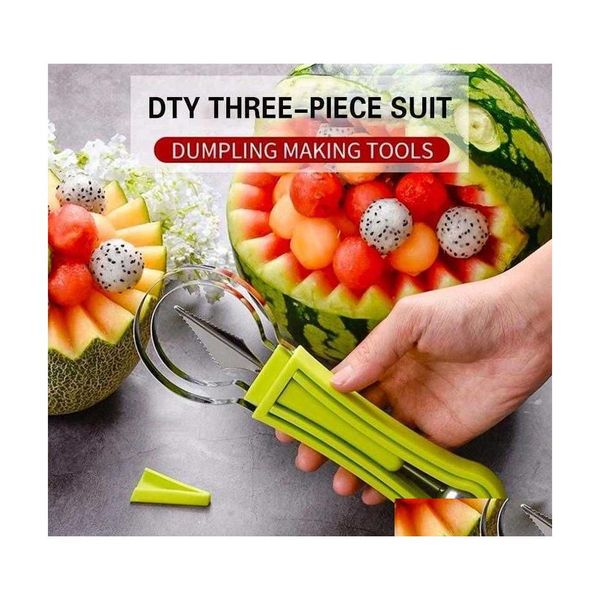 Meyve sebze aletleri 4 in 1 karpuz dilimleyici kepçesi oyma bıçak tabağı pp ayırıcı mutfak gadget'ları aksanlar damla dh85v