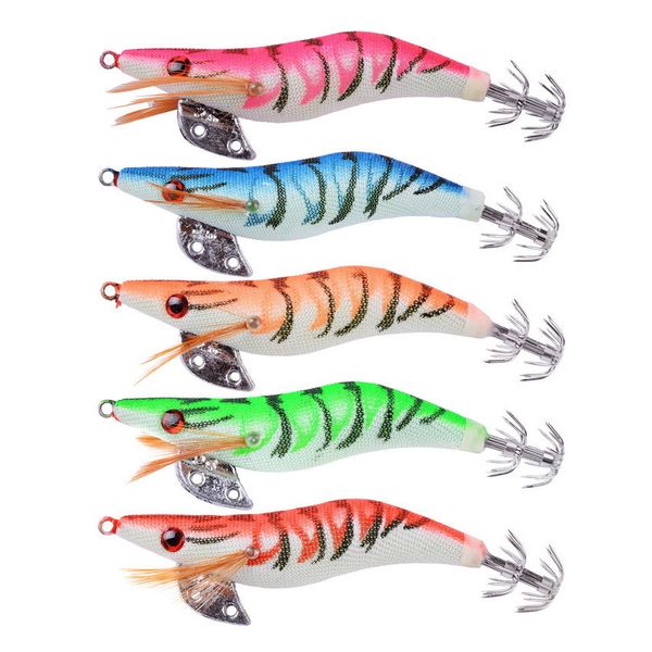 Yemler Cazibe 5 PCS Balıkçılık Cazibesi Aydınlık Kalamar Jig Hook Ahşap Karides Yapay Ahtapot Mürekkep Balığı Sert Yem 230504