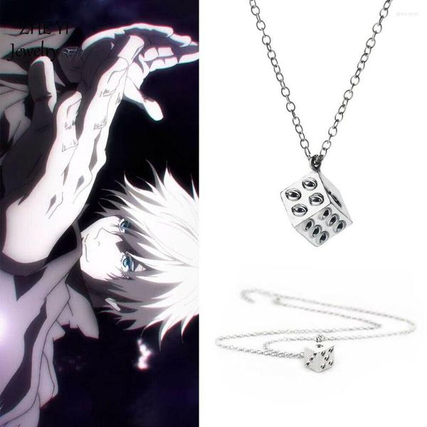 Correntes Anime Jujutsu Kaisen Gojo Satoru Dice Colar Pingente para homens Mulheres Vintage Correia de Link de Link Silver