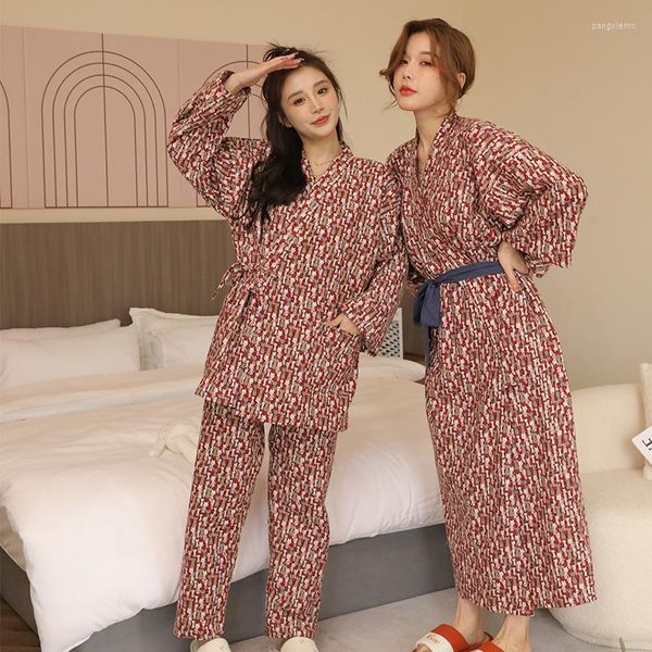 Abbigliamento etnico in stile giapponese Donne kimono pigiama stampato in cotone yukata cardigan accappatoi domestici casual pajamas abito da sonno