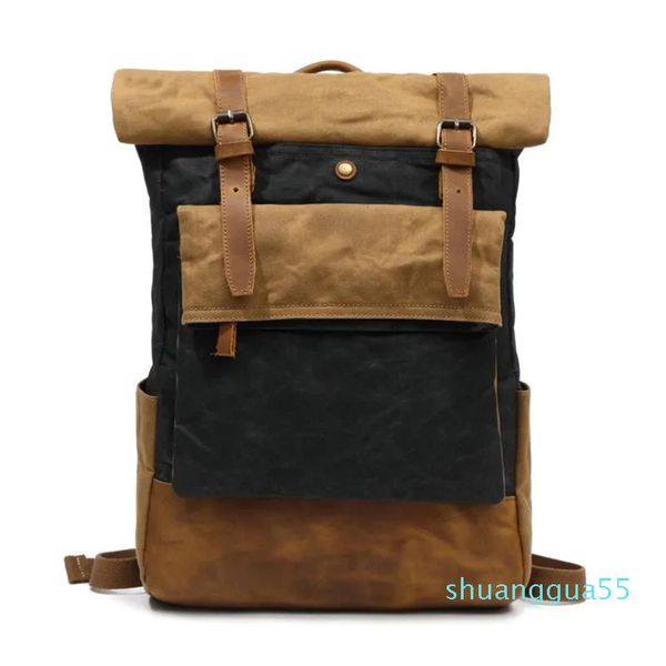 Rucksack Bagpack Herren Leinwand Europäischen Stil Gewachste Tagesrucksäcke Schultaschen Vintage Wasserdichte Reisetasche Herren Großer Rucksack