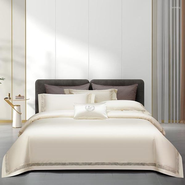 Set di biancheria da letto 1400TC Cotone Egiziano di Lusso Stile El Set Scava Fuori Bordo Largo Morbido Copripiumino Lenzuolo di Colore Solido Federa